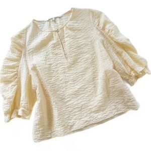 Second Female Womens Medium Yellow Crinkled Puff Sleeve Shirt Minimal
